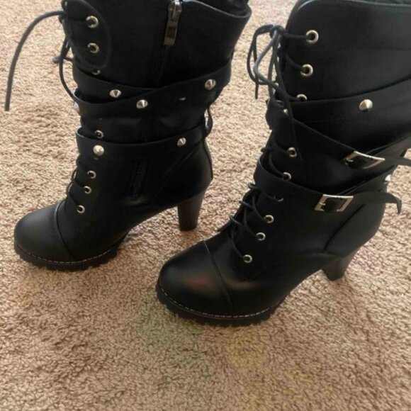 Women's High-heeled Lace-up Platform Boots - Picture 5 of 6